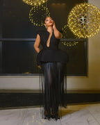 Women's See-Through Tassel Ankle Length Formal Party Dress