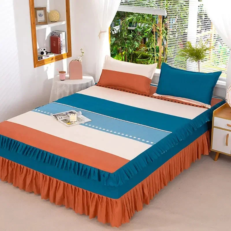 Lace Skirt Bed Sheet and Fitted Bedspread Set