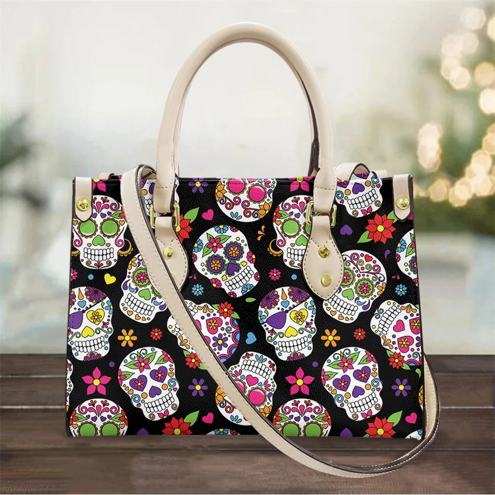Women's Skull Pattern Faux Leather Shoulder Tote Bag