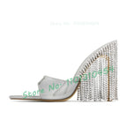 Women's Crystal Dangle Pointed Toe High Heel Mules