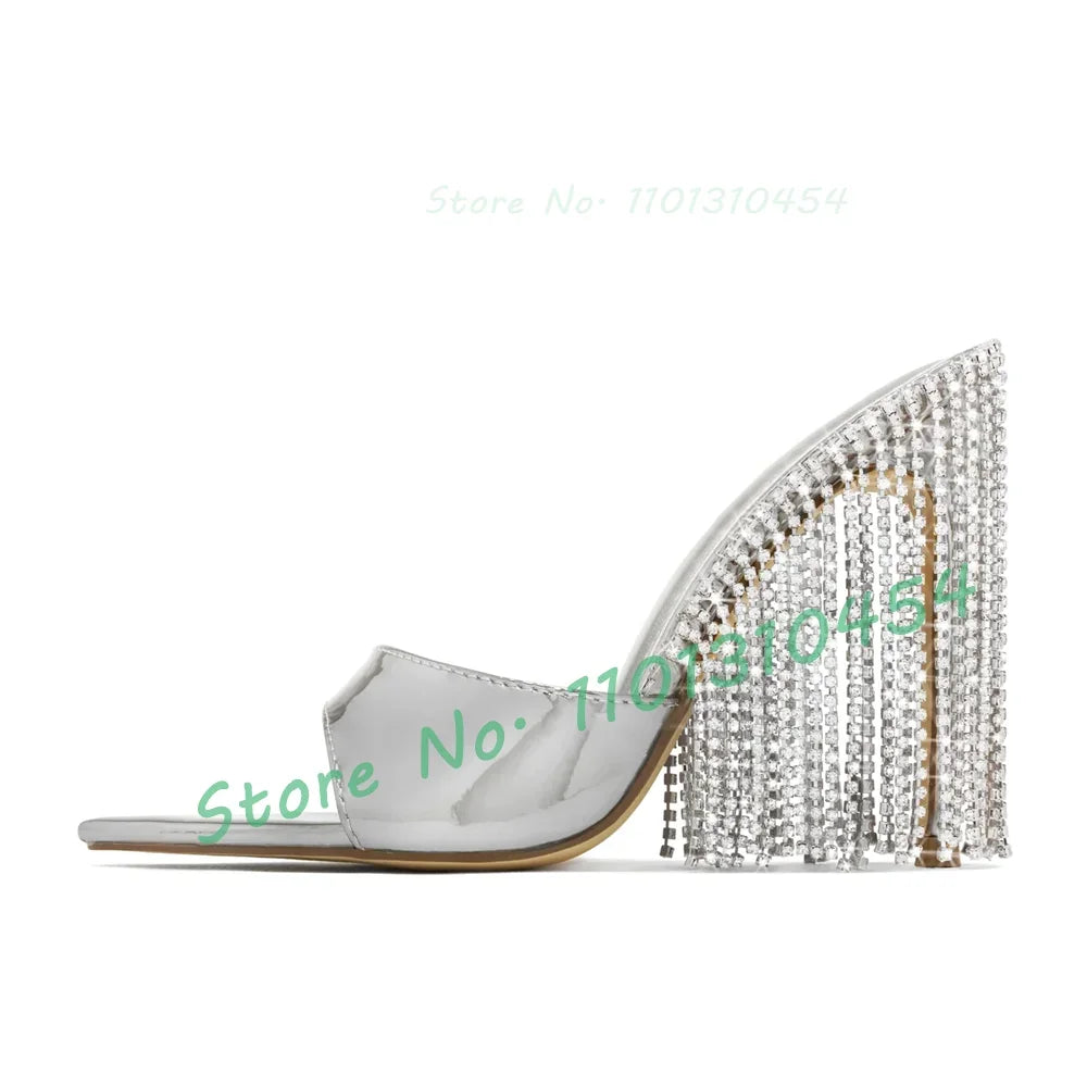 Women's Crystal Dangle Pointed Toe High Heel Mules