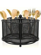 Rotating Metal Utensil Holder and Mesh Flatware Organizer