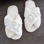 Women's Fuzzy Bride Letter Soft Plush Slippers