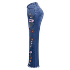 Women's High Stretch Flared Jeans with Embroidery Royal Blue