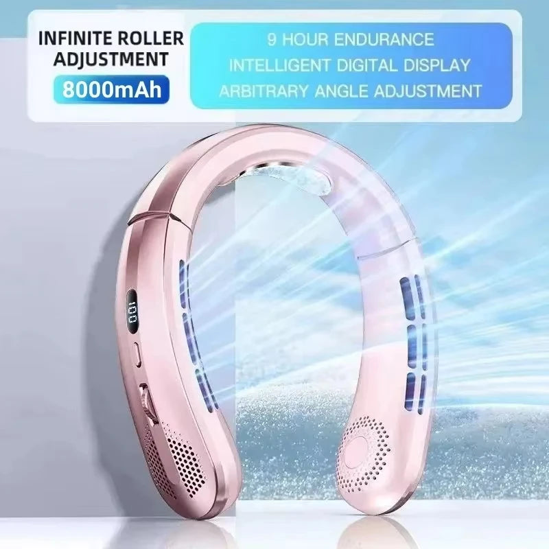 Portable Bladeless Hanging Neck Fan with LED Digital Display