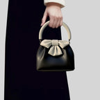 Women's Pleated Bow Contrast Color Bucket Bag