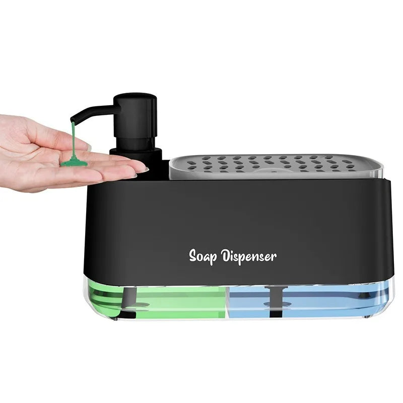 Dual Pump Soap Dispenser Set with Sponge Storage Box for Kitchen Sink