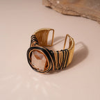Women's Fashion Retro Multi-layer Gold Glass Cuff Bangle Bracelet