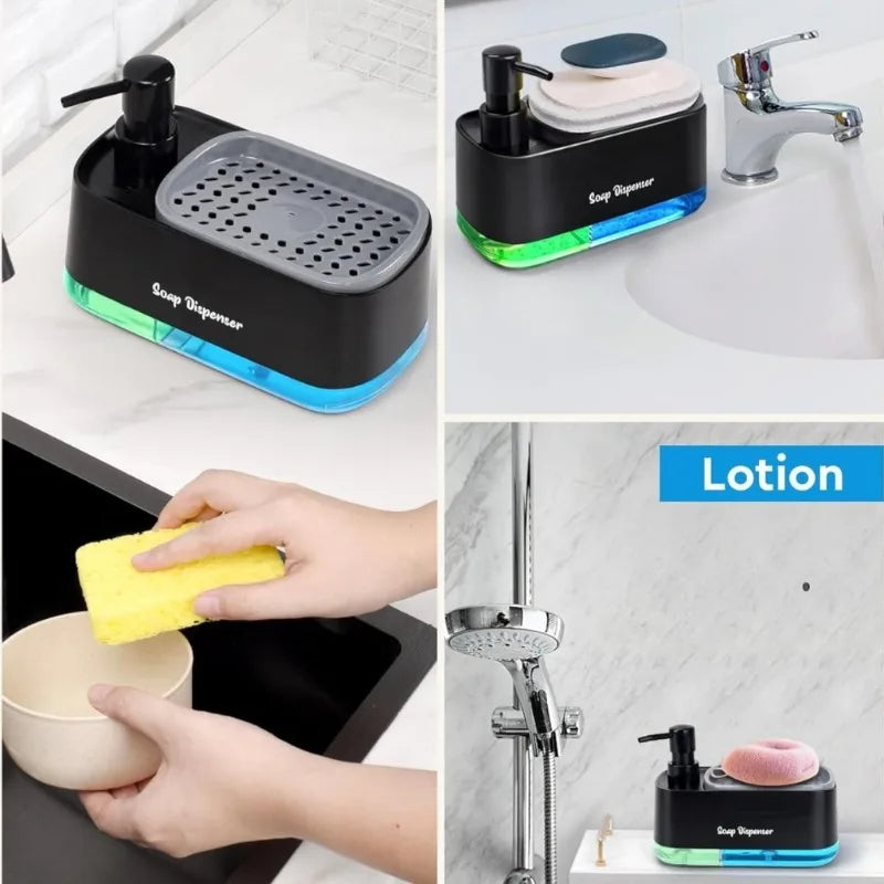 Dual Pump Soap Dispenser Set with Sponge Storage Box for Kitchen Sink