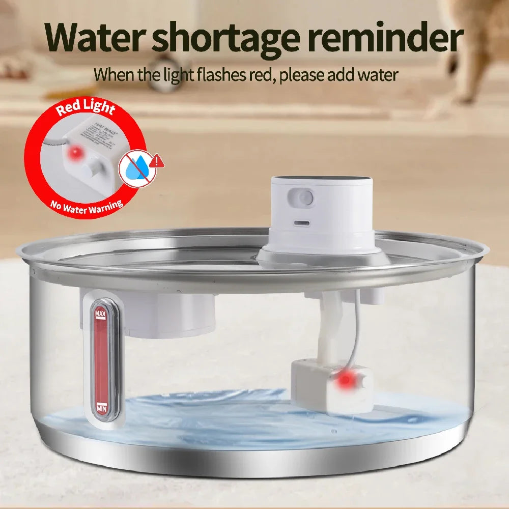 8L Automatic Stainless Steel Dog Water Fountain 5000mAh Wireless Pet Drinker Battery & Sensor 2-in-1 Dispenser