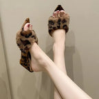 Women's Fluffy Open Toe Wedge Slippers a19