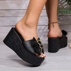 Women's Wedges Sandals Platform Slip-On High-Heeled Casual Shoes Black