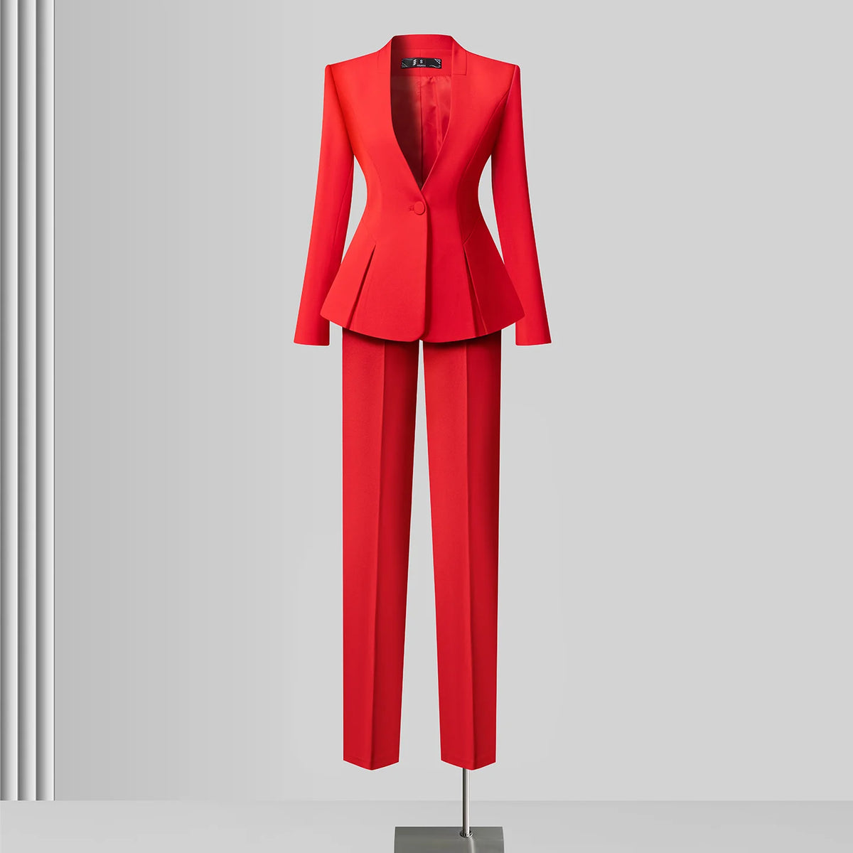 Women's Solid Long Sleeve Blazer Flare Pants Suit