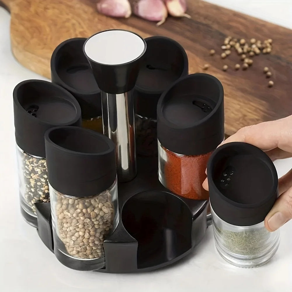 Rotating Spice Rack and Countertop Seasoning Organizer with 6 Jars