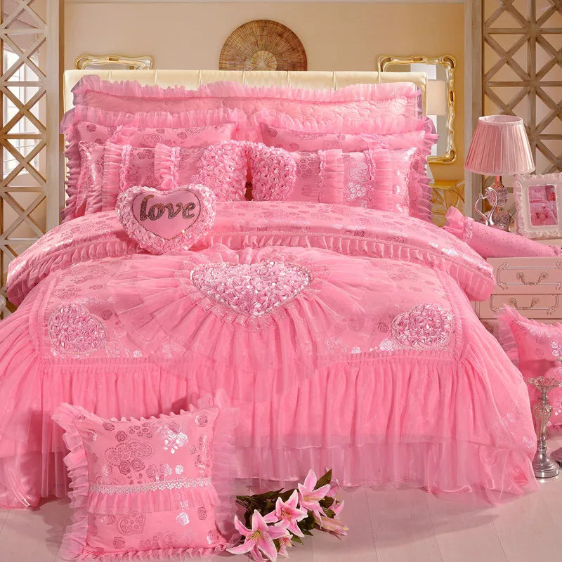 Luxury Princess Jacquard Duvet Cover and Lace Bedding Set