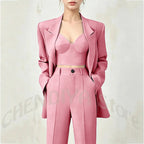 Women's Single Button Tailored Blazer and Pants Suit Set
