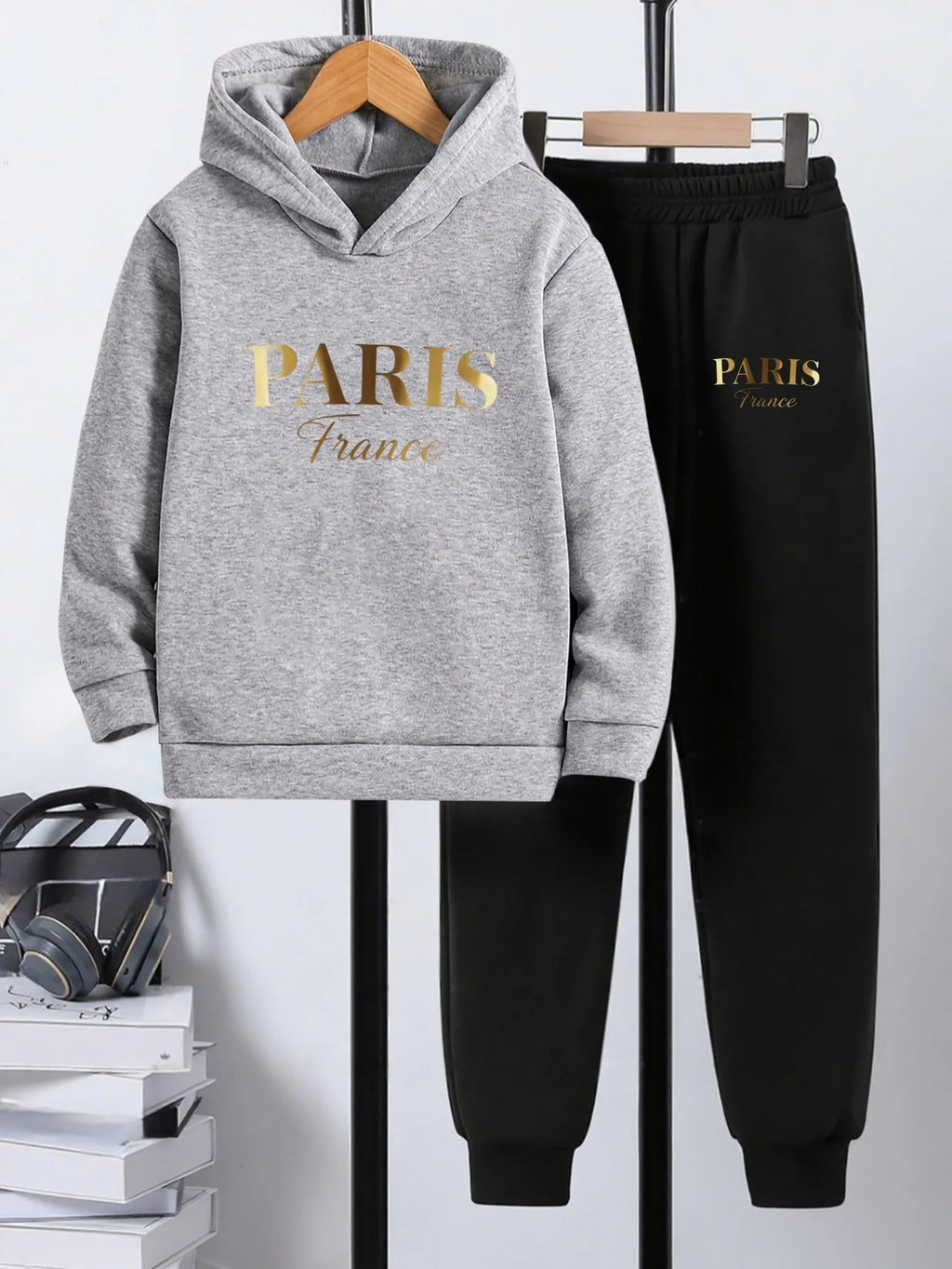 Boys' Printed Hooded Sweatshirt Pants Two-Piece Set