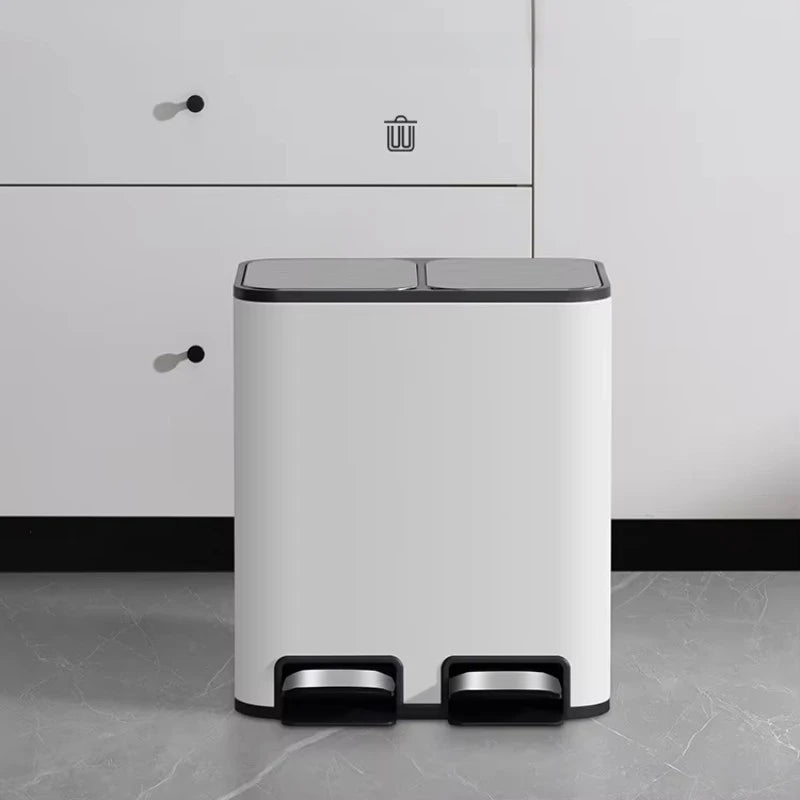 Double Compartment Pedal Trash Can with Lid and Sorting Bins