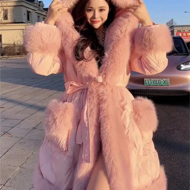 Women's Korean Fashion Hooded Down Jacket Pink Coat