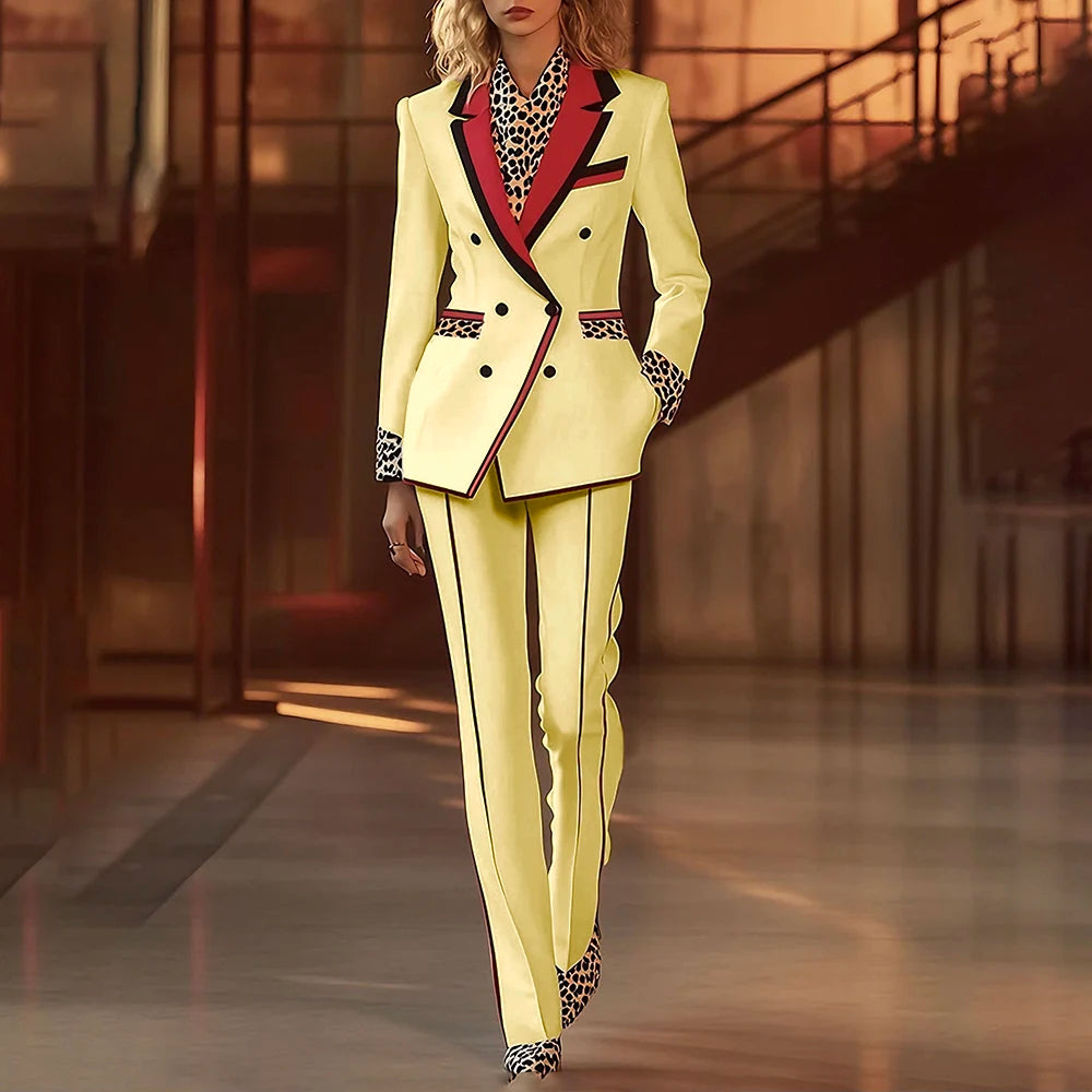 Women's Leopard Print Two-Piece Suit Set