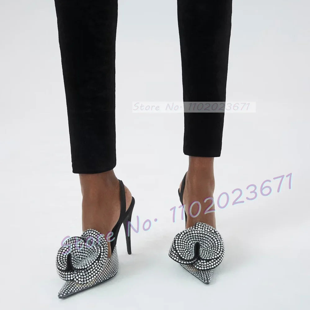 Women's Rhinestone Flower PVC Slingback Stiletto Sandals