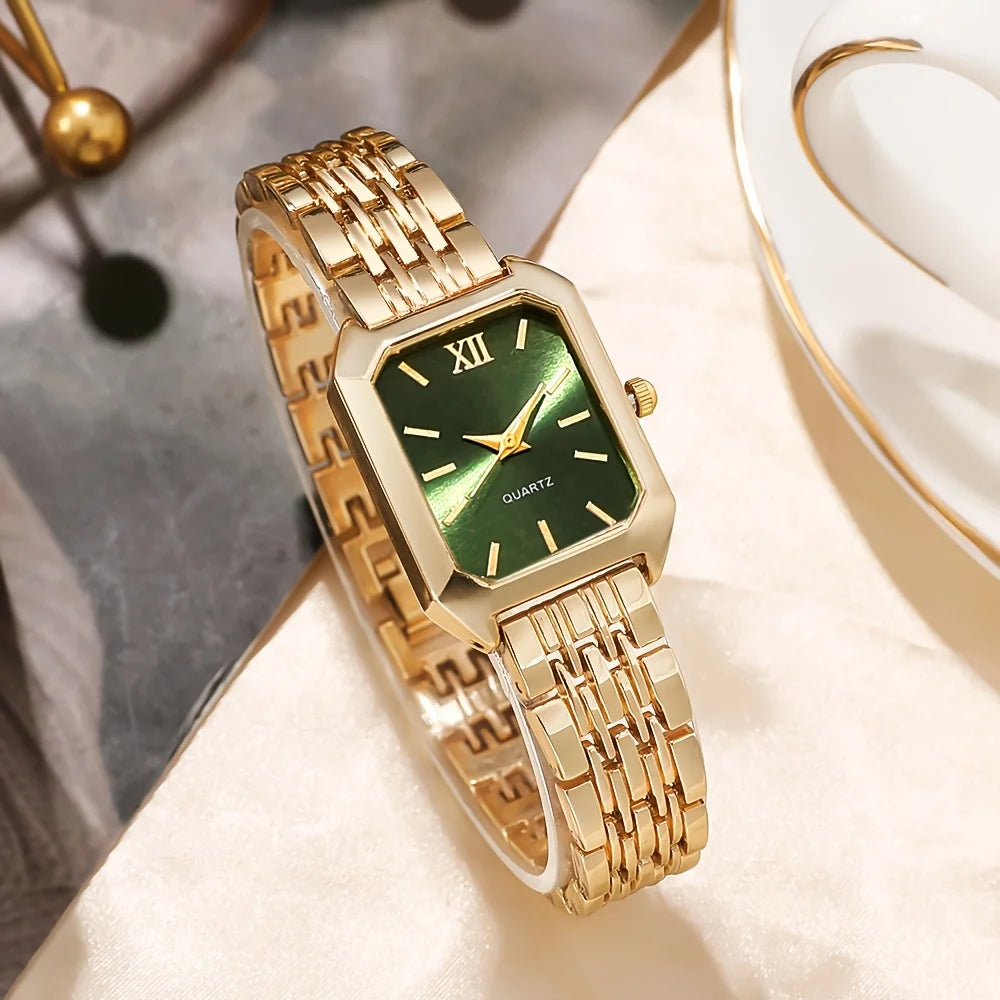 Elegant Rectangle Women's Quartz Wristwatch 5-Piece Jewelry Set