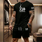 Men's Casual Round Neck T-Shirt and Drawstring Shorts Set
