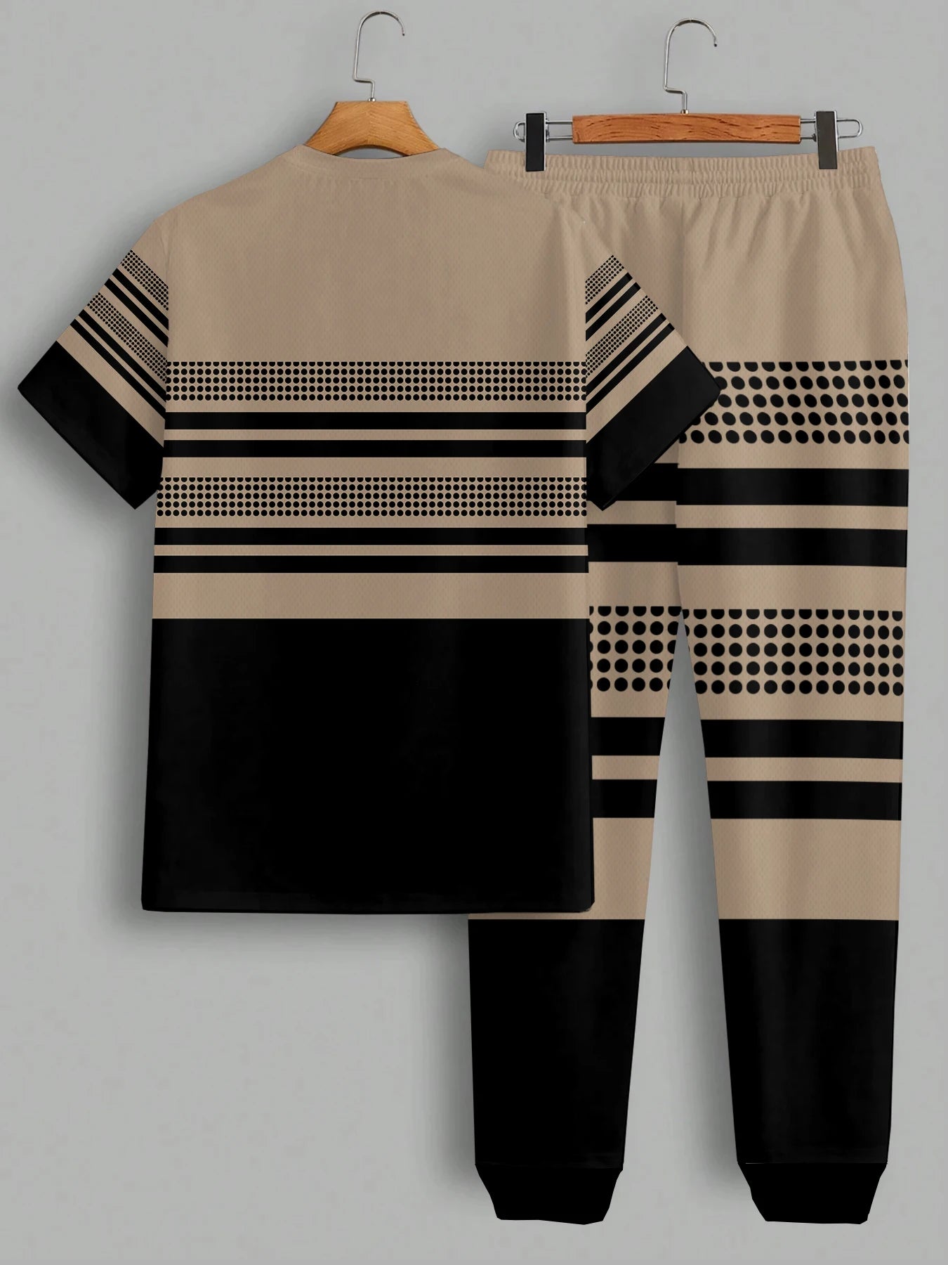 Men's Casual Striped Print Long Sleeve T-Shirt and Drawstring Pants Set