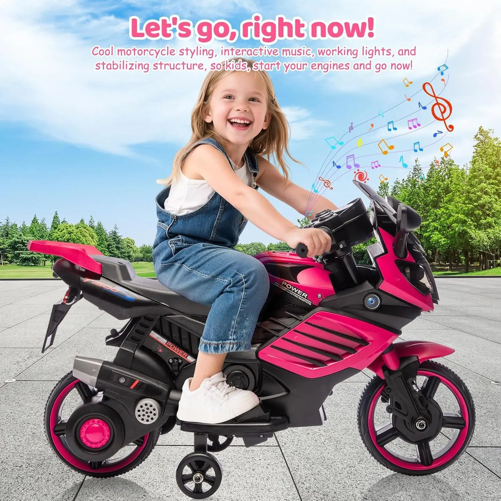 Kids' Electric Ride On Motorcycle Toy with Training Wheels and Headlight