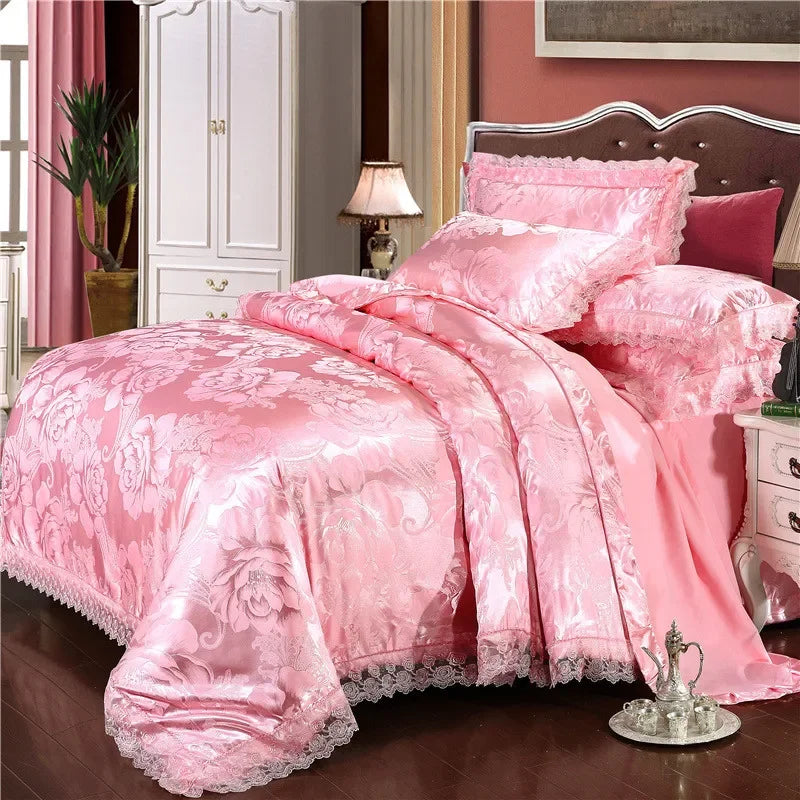 Satin Jacquard Bedding Set and Luxury Flower Duvet Cover Set