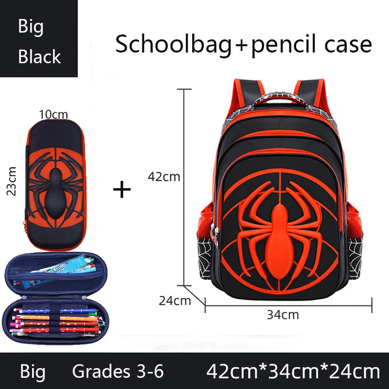 Kids' 3D Cartoon Spider Waterproof School Backpack and Pencil Case Set