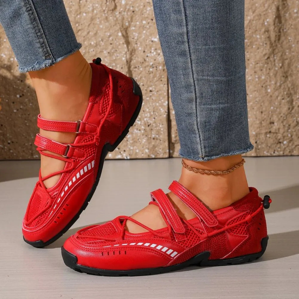 Women's Round Toe Mesh Mary Jane Flat Shoes