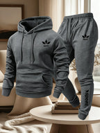 Men's Warm Fleece Lined Printed Hoodie and Jogger Pants Tracksuit Set