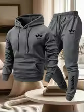 Men's Warm Fleece Lined Printed Hoodie and Jogger Pants Tracksuit Set