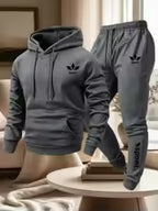 Men's Warm Fleece Lined Printed Hoodie and Jogger Pants Tracksuit Set
