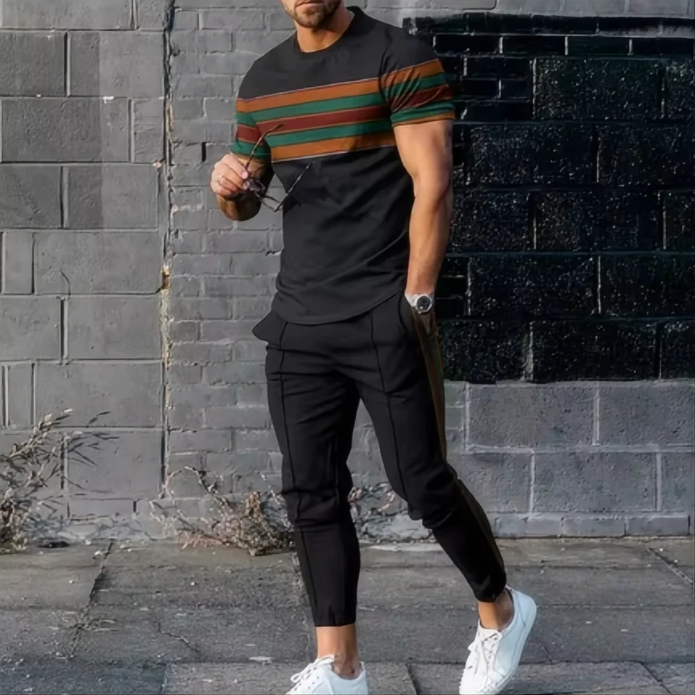 Men's 3D Print Round Neck T-Shirt and Shorts Set