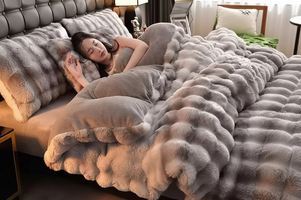 Thick Warm Faux Lambswool Blanket and Soft Cotton Quilt