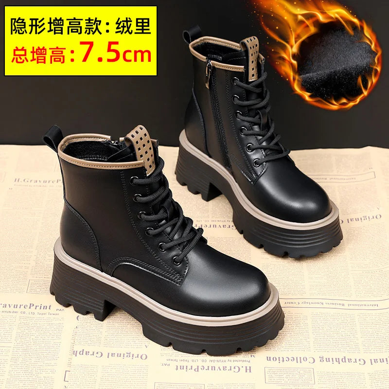 Women's Lace-Up Round Toe Square Heel Ankle Boots