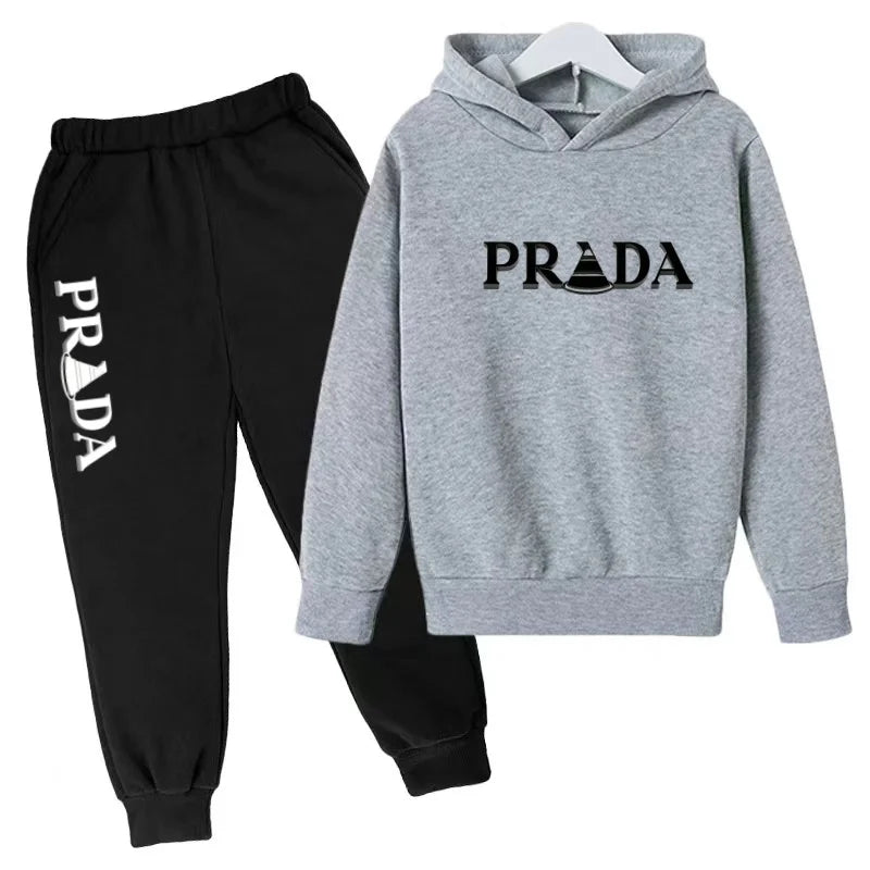 Kids' Pattern Hooded Sweatshirt Pants Two-Piece Set