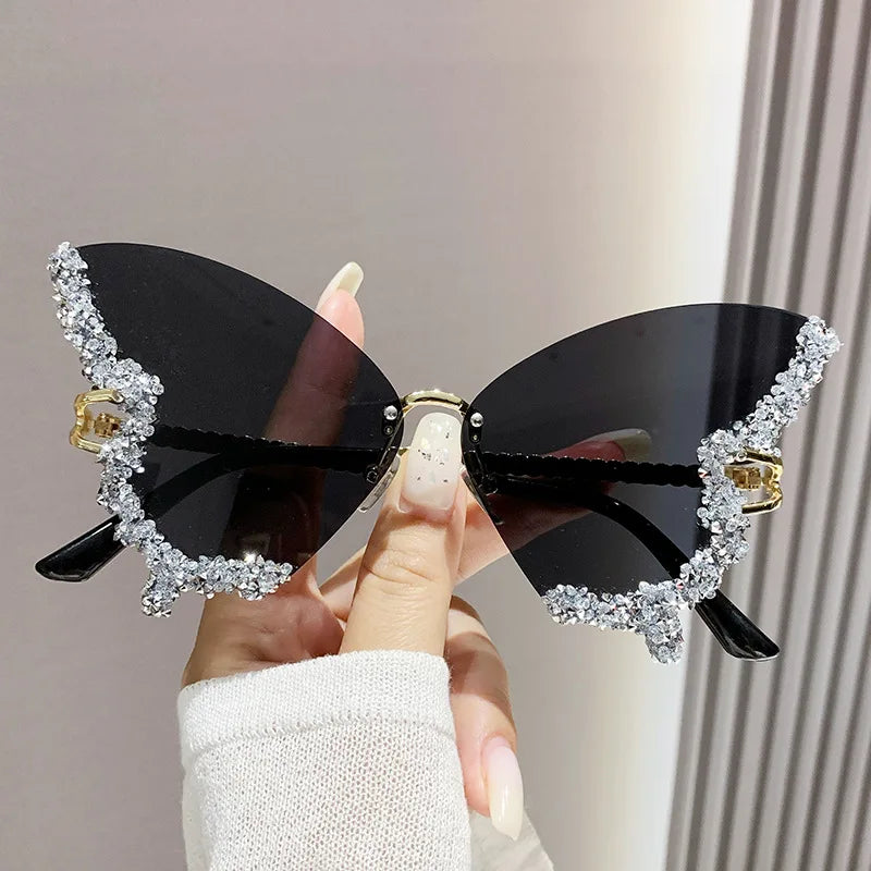 Women's Trendy Butterfly Diamond Rimless Oversized Sunglasses