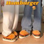 Women's Winter Warm Slippers Cute Cartoon Hamburger Home Floor Platform Shoes Thick Sole Soft Plush Indoor Fluffy Slippers