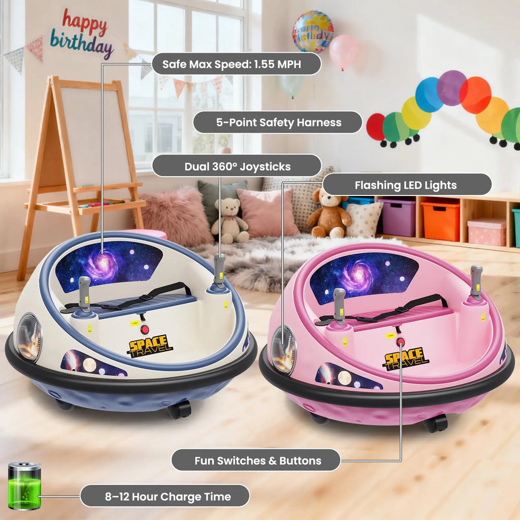 Kids' Electric Ride On Bumper Car with Remote Control and LED Lights