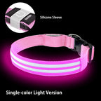 Rechargeable LED Dog Collar with Harness Connector and Leash Ring for Night Walks