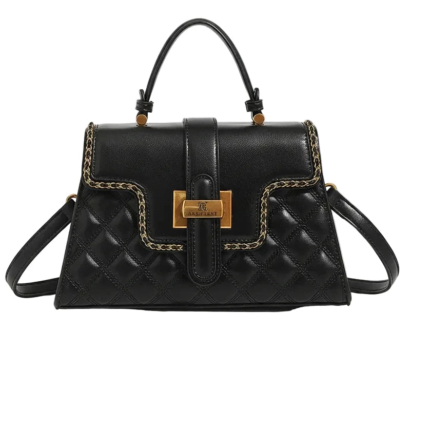Women's Rhombic Embroidery Leather Handbag