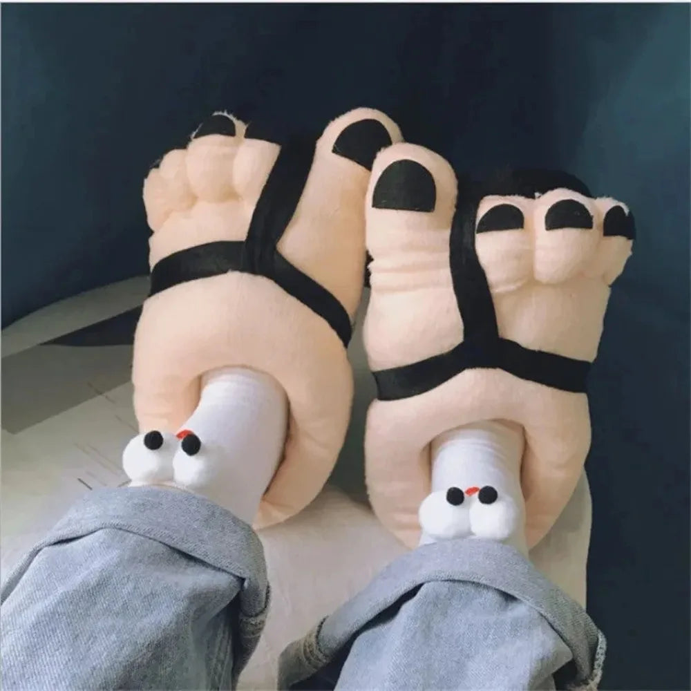 Unisex Winter Cotton Slippers Funny Cartoon Couple House Slides Warm Soft Plush Indoor Flats