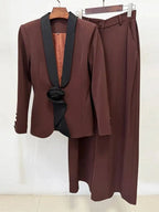 Women's 3D Flower Ribbon Blazer Straight Pants Suit