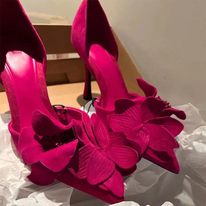 Women's Pointed Toe Flower Slingback Stiletto Pumps