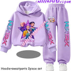 Girls' Print Hoodie Pants Two-Piece Set