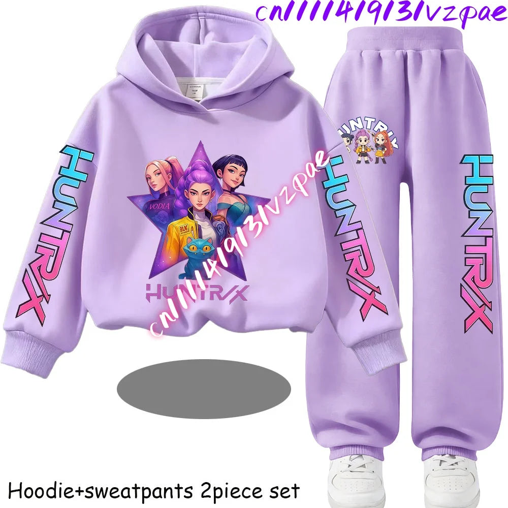 Girls' Print Hoodie Pants Two-Piece Set