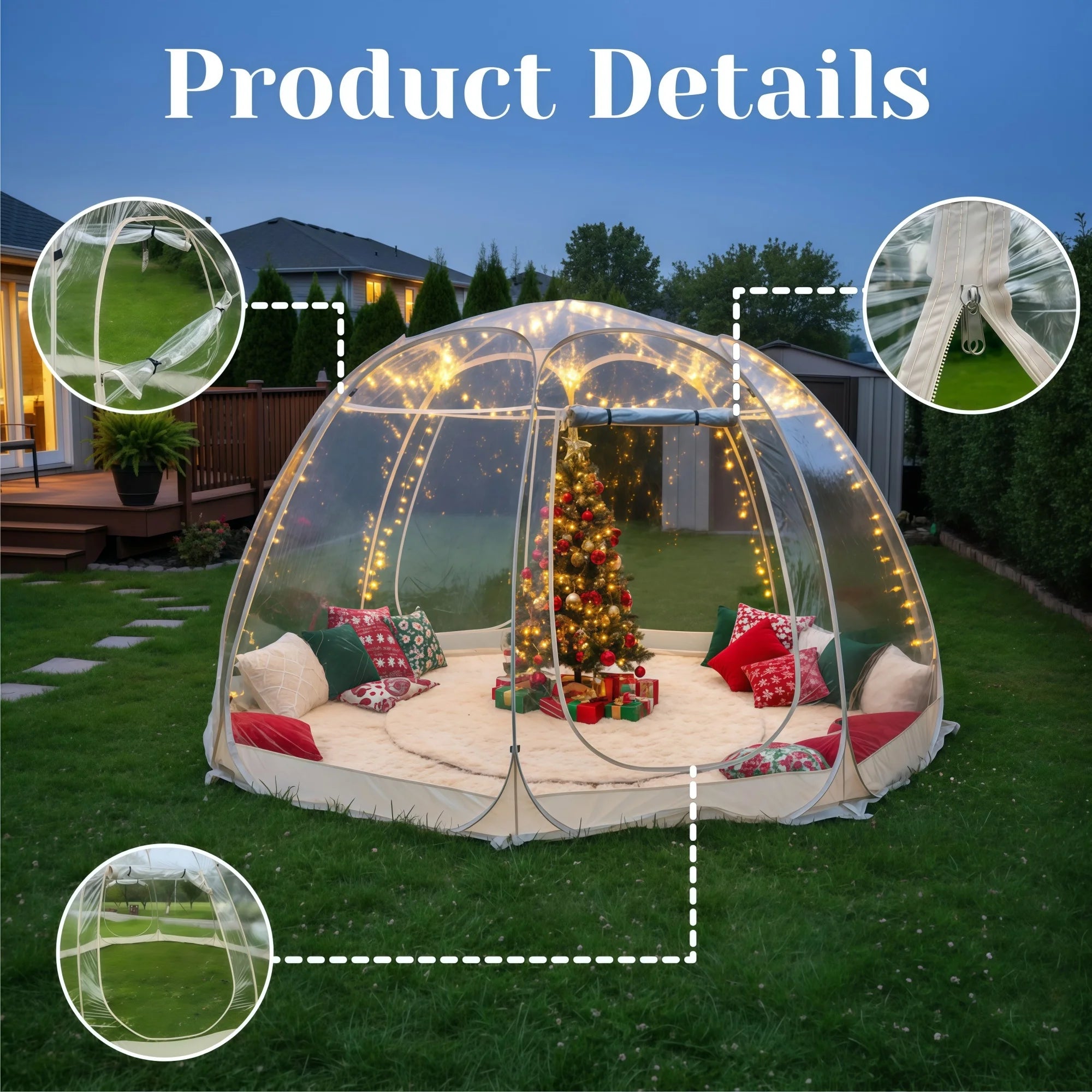 Instant Pop-Up Bubble Tent and Weatherproof Igloo Screen House Beige